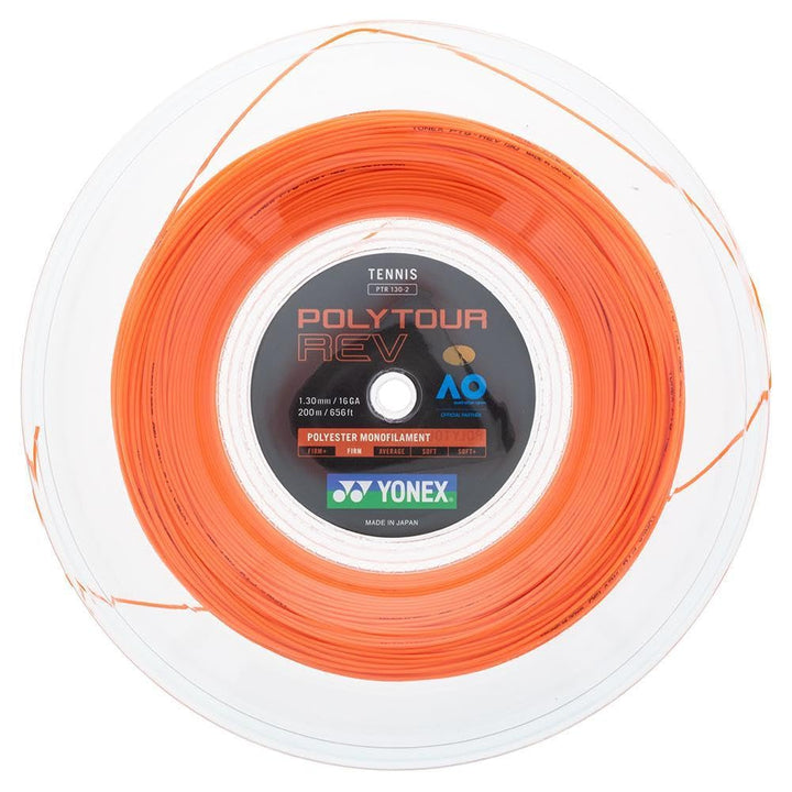 YONEX Poly Tour Rev 200M Rolle Tennis Saitenrolle 200m Monofil Orange 1,25, 1,25