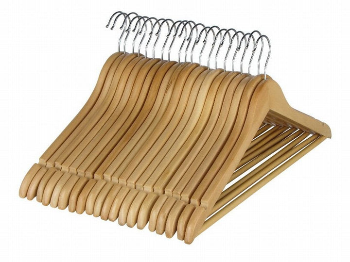 20 Stück Holz Kleiderbügel Holzbügel Gaderobenbügel mit Hosensteg Hosenstange Hosenbügel + drehbarer
