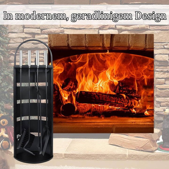 Kaminbesteck Mit 4 teilig modern kaminofen zubehör-Schürhaken, Kaminschaufel, Ascheschaufel, Ständer