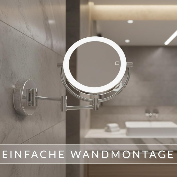 Kosmetikspiegel Modena – LED Schminkspiegel 5x/10x Vergrösserung – Wandmontage mit Dimmer & Auto-Off
