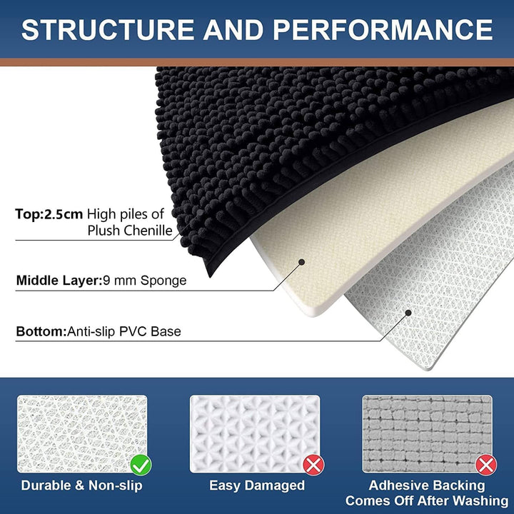 Homaxy rutschfeste Badematte Chenille Badezimmerteppich Mikrofaser Badteppich Saugfähige Hochflor Ba