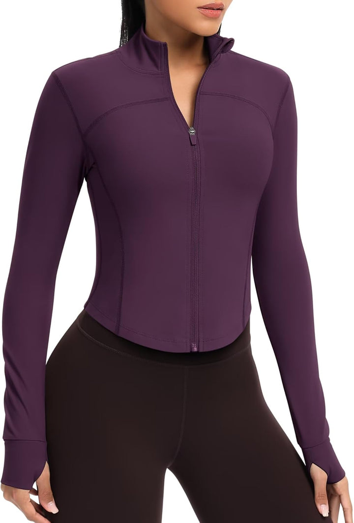 QUEENIEKE Kurze Damen Sportjacke – Leichtes atmungsaktives Yoga-Oberteil mit Daumenlöchern für Fitne