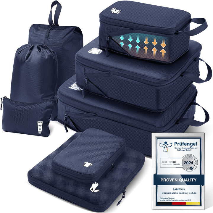 Packing Cubes Compression 8 Stück Koffer Organizer,Wasserdicht PackwüRfel Packtaschen Kompression, T