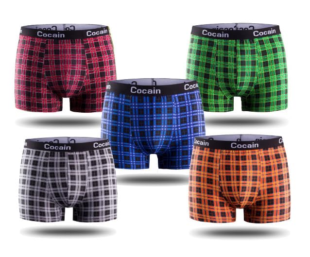 5 Stück Marken-Boxershorts in Premiumqualität, eng anliegend, Grössen M L XL XXL, Dunkle Karo's
