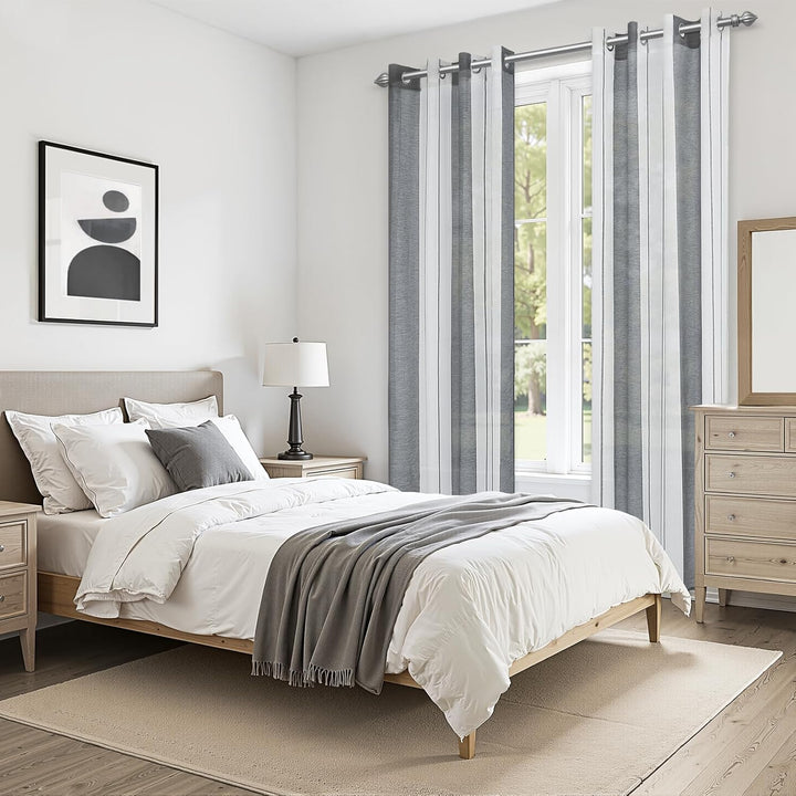 MRTREES Gardinen mit ösen, Voile Vorhänge Wohnzimmer Moderne Vorhang Weiss + Grau halbtransparent ge
