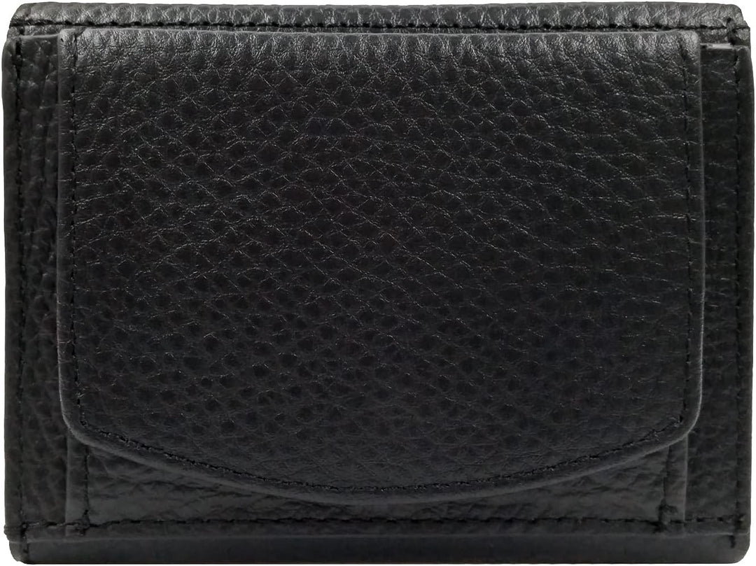 Mini Geldbörse Herren, Reise Portemonnaie, klein viele Fächer, Leder schwarz, RFID Blocker, Münzfach