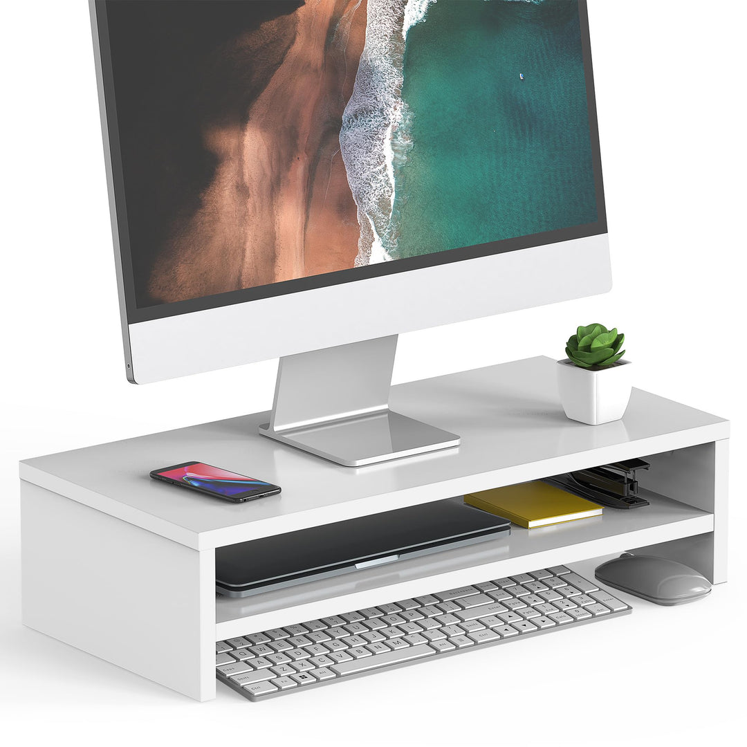 FITUEYES Monitorständer mit 2 Ebenen, 54 x 25,5 cm, Grosser Computer-Laptop-Ständer mit Stauraum für