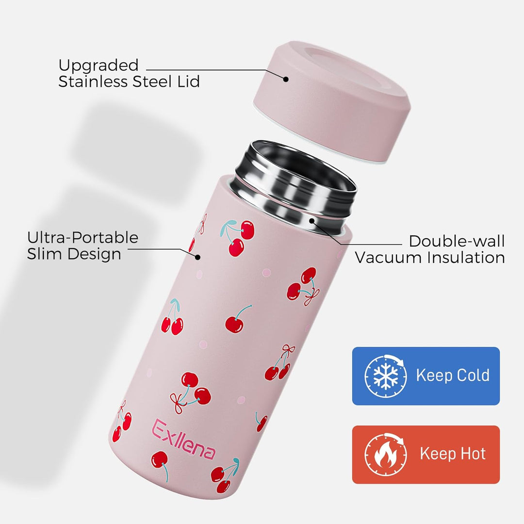【Upgrade-Version】Exllena Mini Thermosflasche 250ml mit Edelstahl-Deckel, Trinkflasche Klein Doppelwa