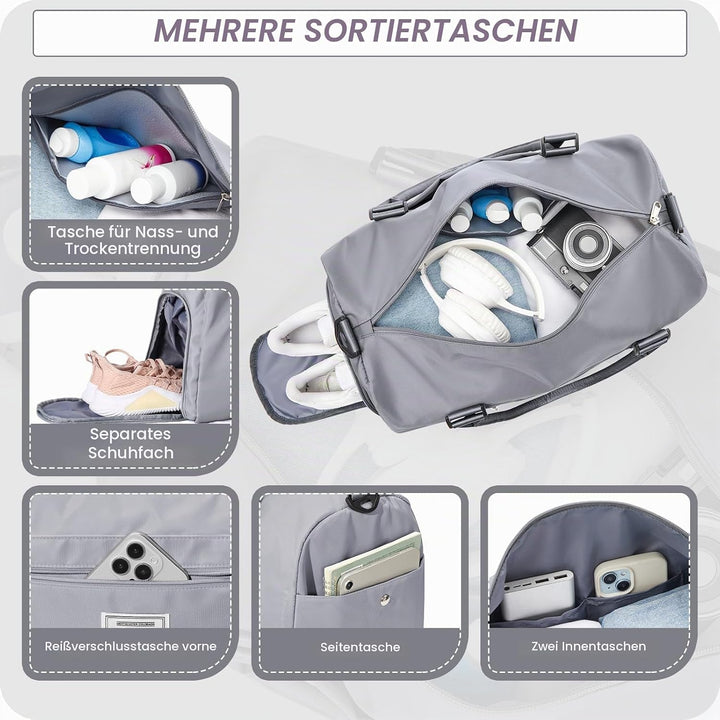 HYC00 Sport Duffel Bag Damen Handgepäck Sporttasche für Damen und Herren mit Nassfach &amp; Schuhfach, R