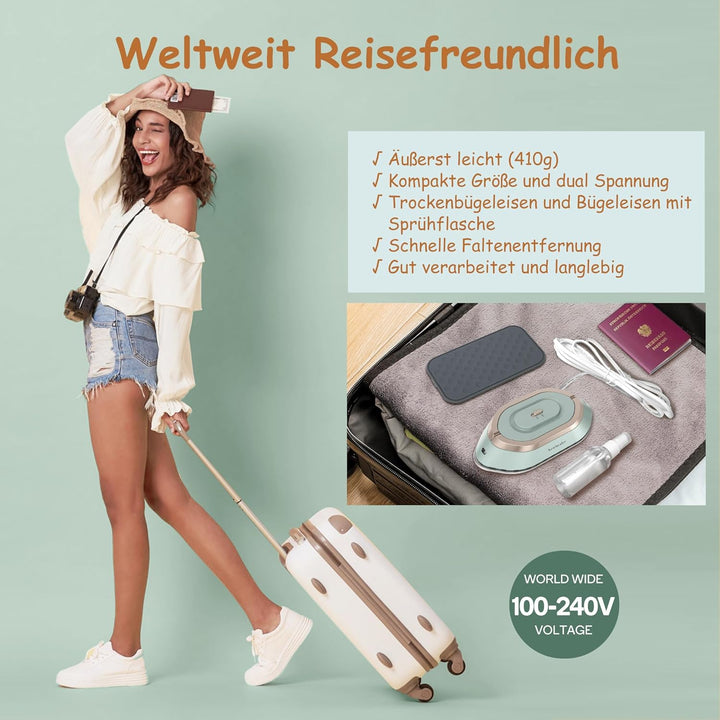 Newbealer Mini Reisebügeleisen mit Universalspannung 100-240V, Kompaktes Bügeleisen für Kleidung (ke