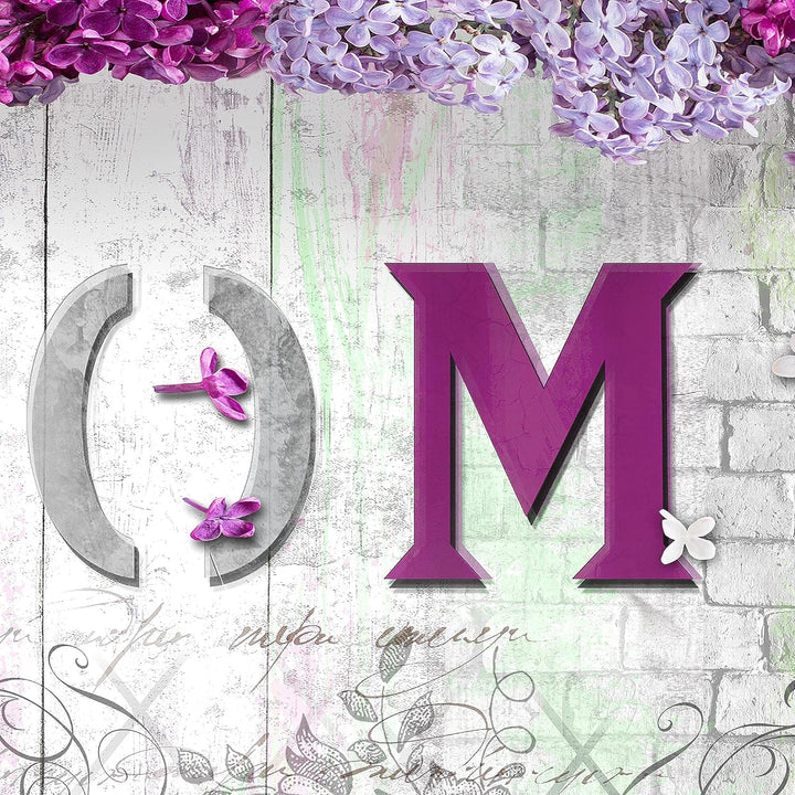 Runa Art Wandbilder Home 5 Teilig Bild auf Vlies Leinwand Deko Wohnzimmer Blumen Steinoptik Violett