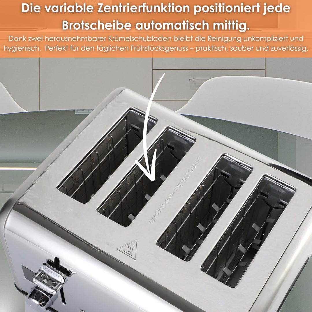 Toaster Langschlitz | Digitales Display mit Countdown | Beleuchtete Tasten | 4 Scheiben Toastautomat