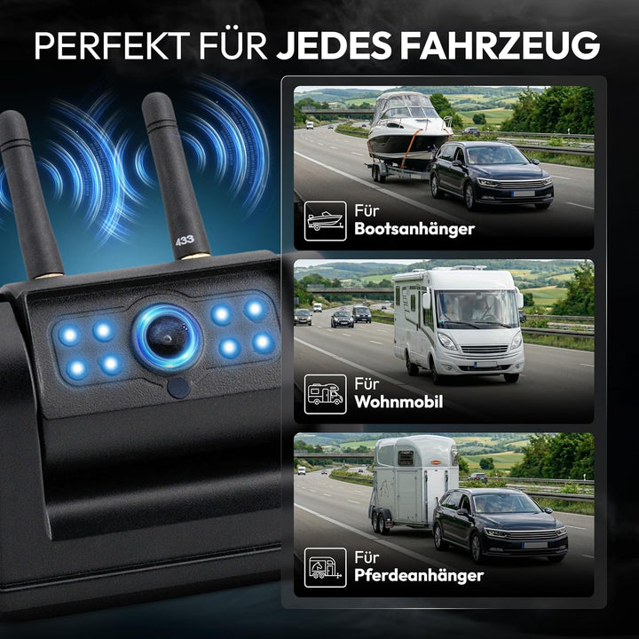 VSG24 7“ Element HD Funk Rückfahrsystem Akku Magnet für Wohnmobil & LKW, KFZ Set Rückfahrkamera kabe