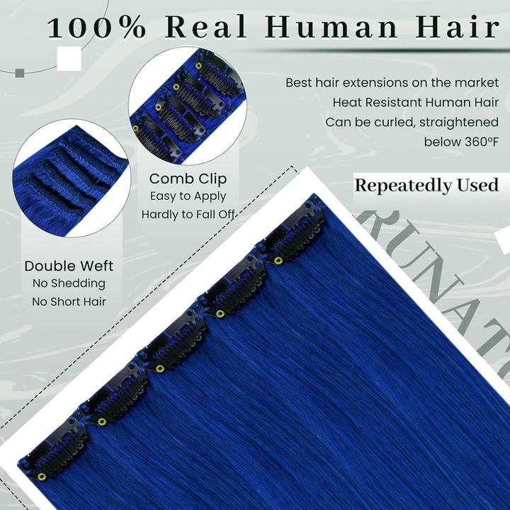RUNATURE Invisible Clip in Extensions Echthaar Blau Extensions Echthaar Blau Echthaar Extensions Cli
