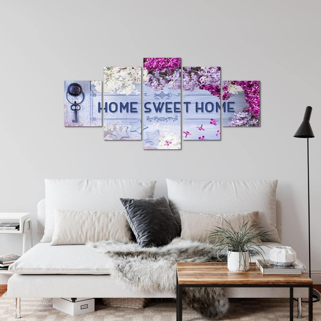 Runa Art Wandbilder Home Sweet Home 5 Teilig Bild auf Vlies Leinwand Deko Wohnzimmer Vintage Blau Li