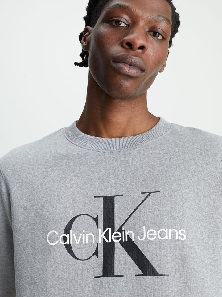 Calvin Klein Herren Sweatshirt Core Monologo ohne Kapuze XXL Grau (Mid Grey Heather), XXL Grau (Mid