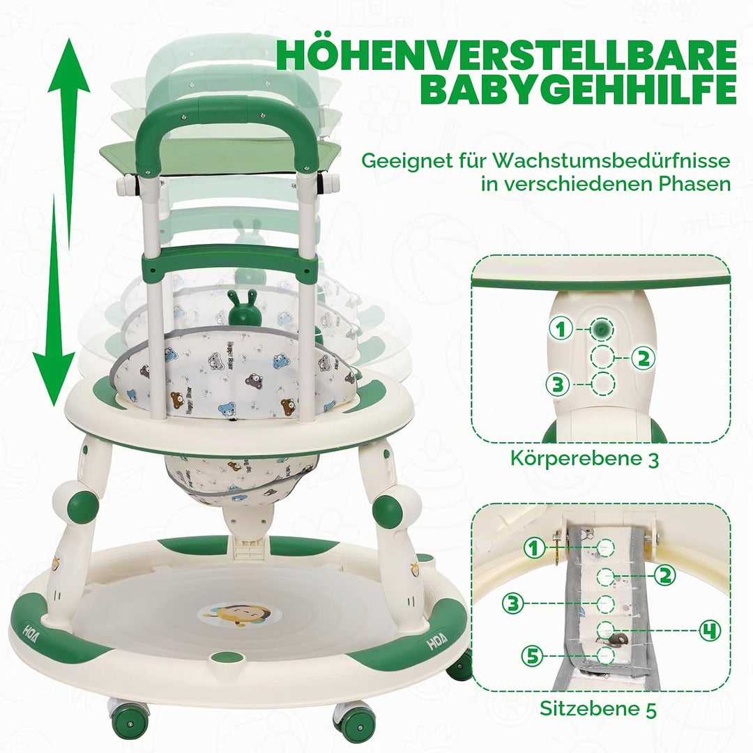 3in1 Lauflernhilfe Babywalker Baby jumper Lauflernwagen mit Sonnenblende,360°-Lautlosrädern,Spielcen