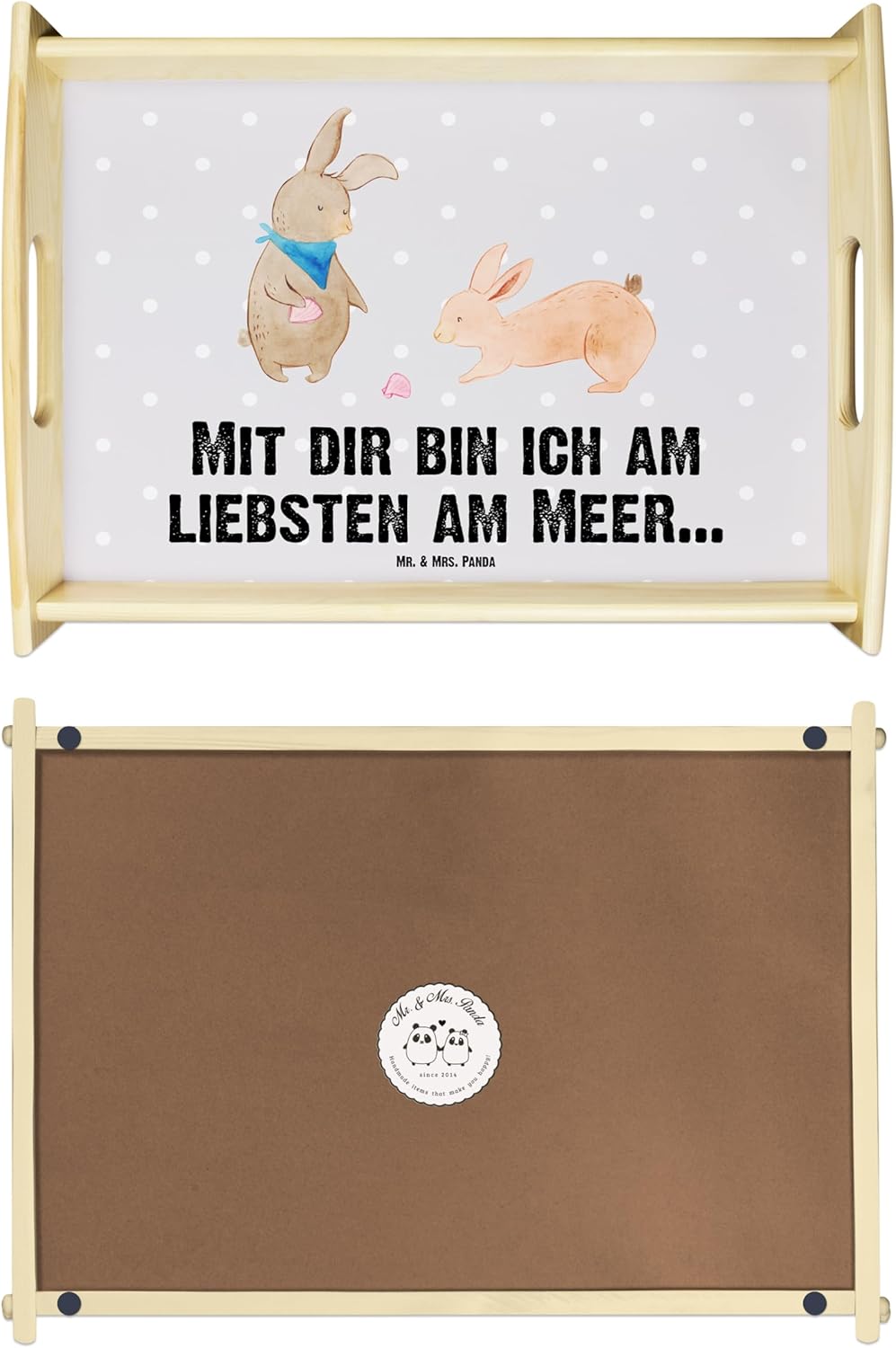 Mr. & Mrs. Panda serviertablett aus Holz Hasen Muschel - Geschenk, Holztablett, Best Friends, Musche
