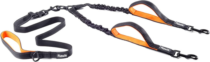 Floxik Doppelleine Komplett-Set gross | Flexible, reflektierende Premium Hundeleine für Zwei Hunde z