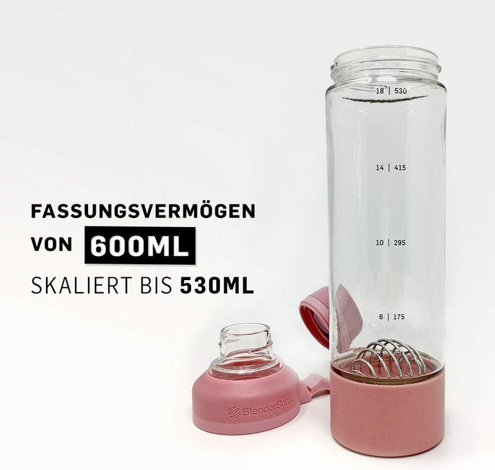 BlenderBottle Mantra Glas Trinkflasche, mit Trinköffnung aus Glas und BlenderBall, geeignet als Yoga