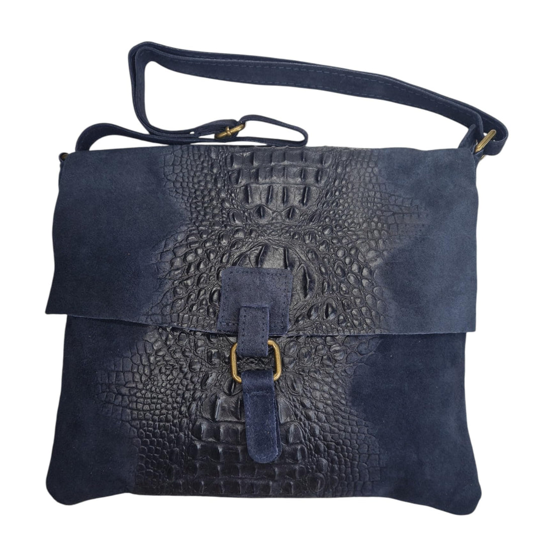 Damen Wildledertasche mittelgross, Wildleder Umhängetasche Cross Body, flache Schultertasche aus ech