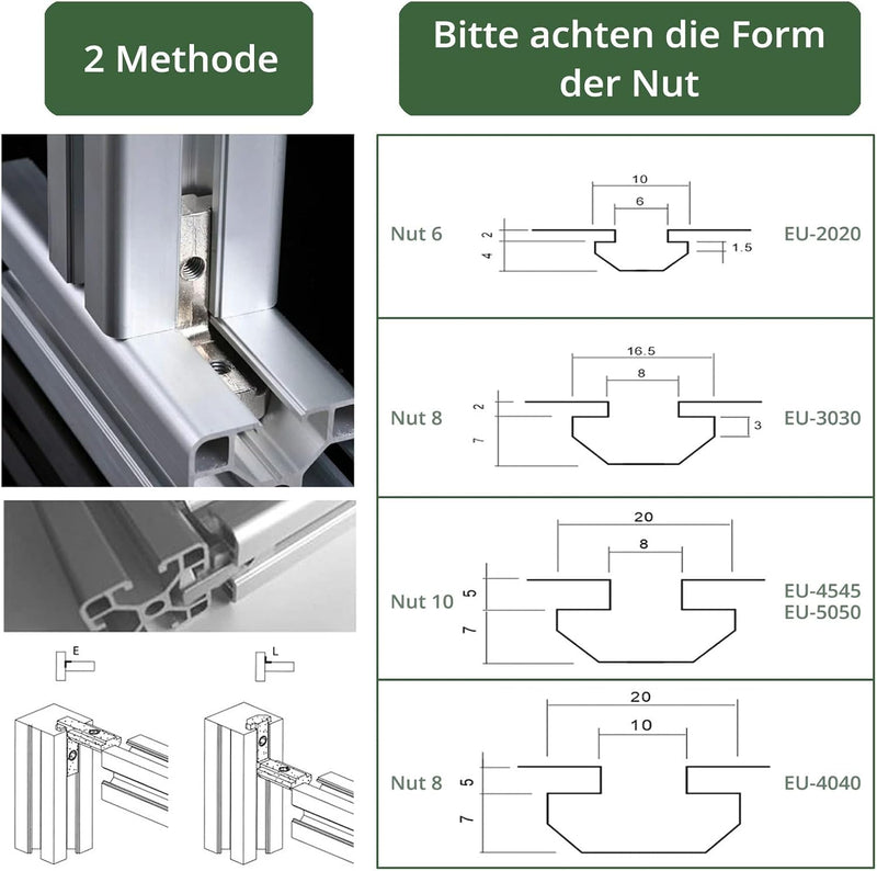 40X EYPINS Winkelwinkel, Aluprofil 3030 Nut 8 M6 Innenwinkel Aussenwinkel 90 Grad Winkel T-Slot L-Fo