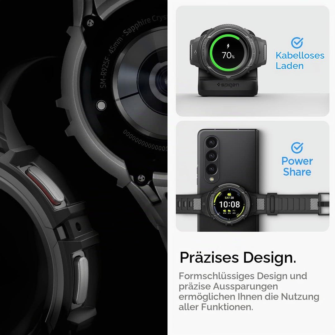 Spigen Rugged Armor Pro Armband mit Hülle Kompatibel mit Galaxy Watch 5 Pro 45mm (2022) - Schwarz, S