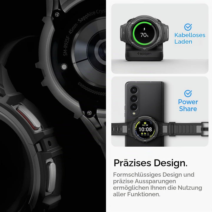 Spigen Rugged Armor Pro Armband mit Hülle Kompatibel mit Galaxy Watch 5 Pro 45mm (2022) - Schwarz, S