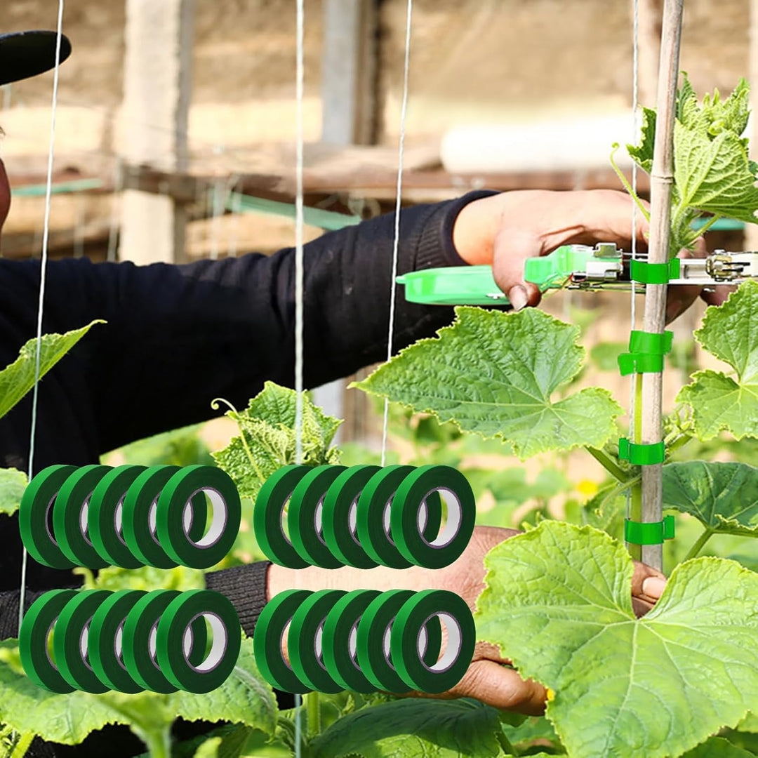 Pflanzenbindemaschine,komplett mit 10000 Klammern und 20 Rollen grünem Gartenbau-Pflanzenbindeband g