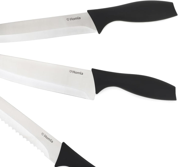 HOMLA Skat Messerset von 6 - Klinge aus Rostfreiem Stahl - 6 Messer und Aufbewahrungsblock - Ergonom