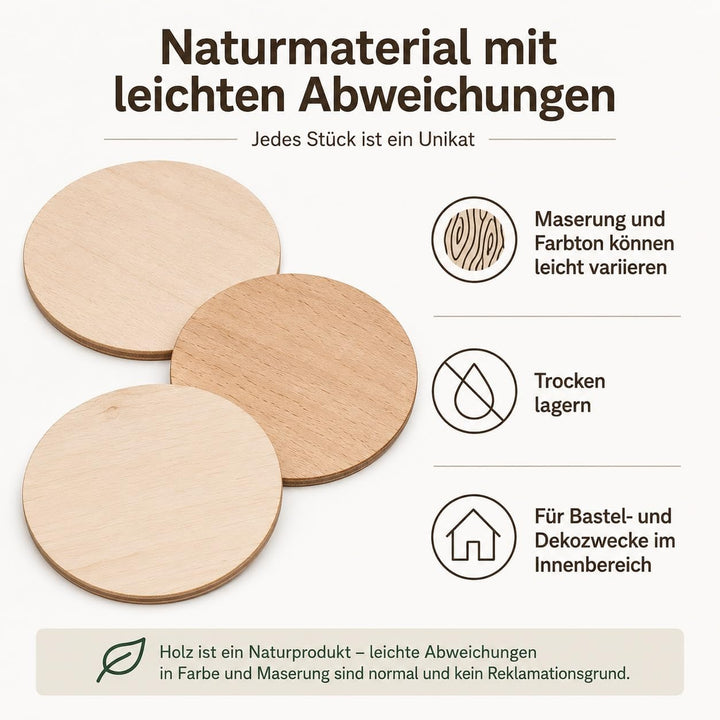 YAYODS 100 Stück runde Holzscheiben Ø 7,6 cm, 2 mm - Holzrohlinge zum Basteln, Bemalen, Beschriften