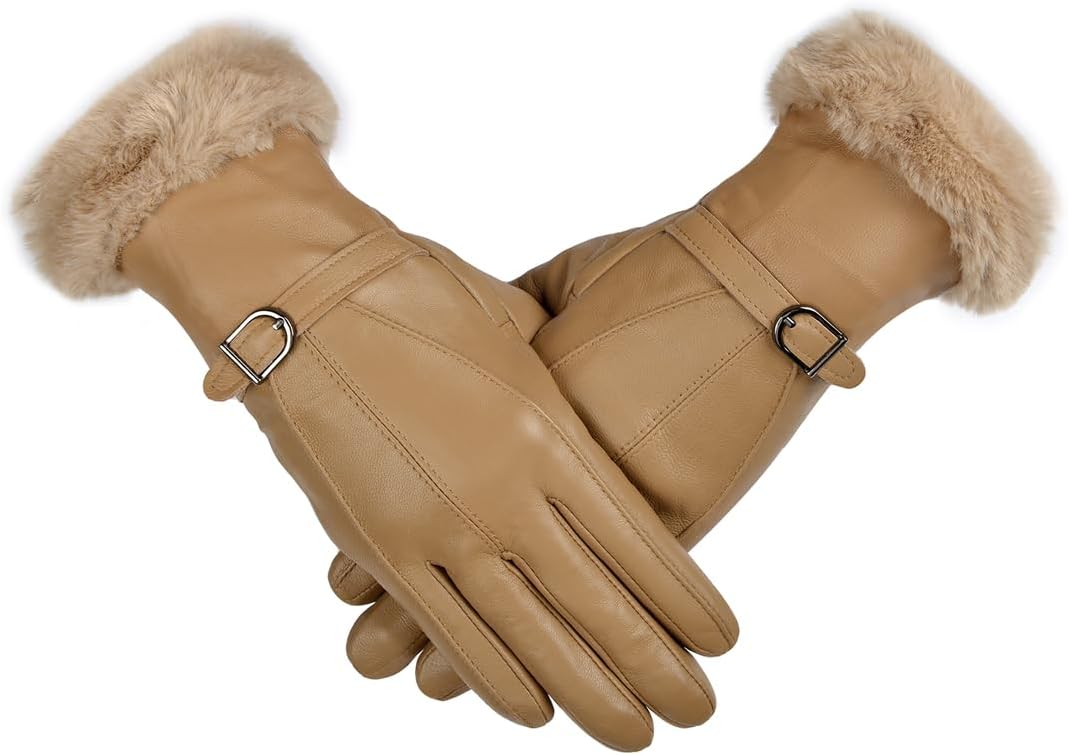 Harssidanzar Damen Lederhandschuhe Winter Thermo handschuhe Kleid Lederhandschuhe Fell gefüttert für