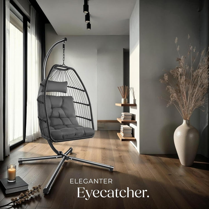 tectake® Hängesessel mit Gestell, Dicke Kissen, Möbel, Deko für Wohnzimmer, Jugendzimmer, Balkon, Ou
