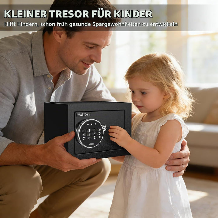 WASJOYE Mini Safe Tresor MöBeltresor Klein,Mini Tresor mit Schlüssel,Tresor Kinder mit Zahlenschloss