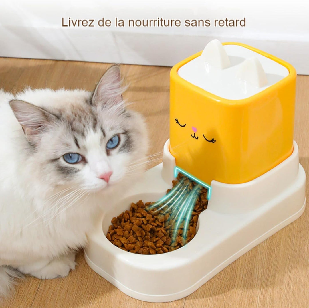 YIYILU Futter- und Wasserspender für Katzen – 2-in-1 automatische Fütterung, robust & sparsam, geeig