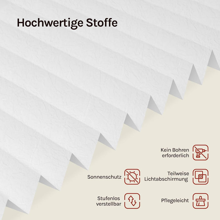 WOLTU Plissee ohne Bohren Klemmfix Faltrollo Jalousie Weiss 95x130cm (BxH), Plisseerollo Crushed Opt