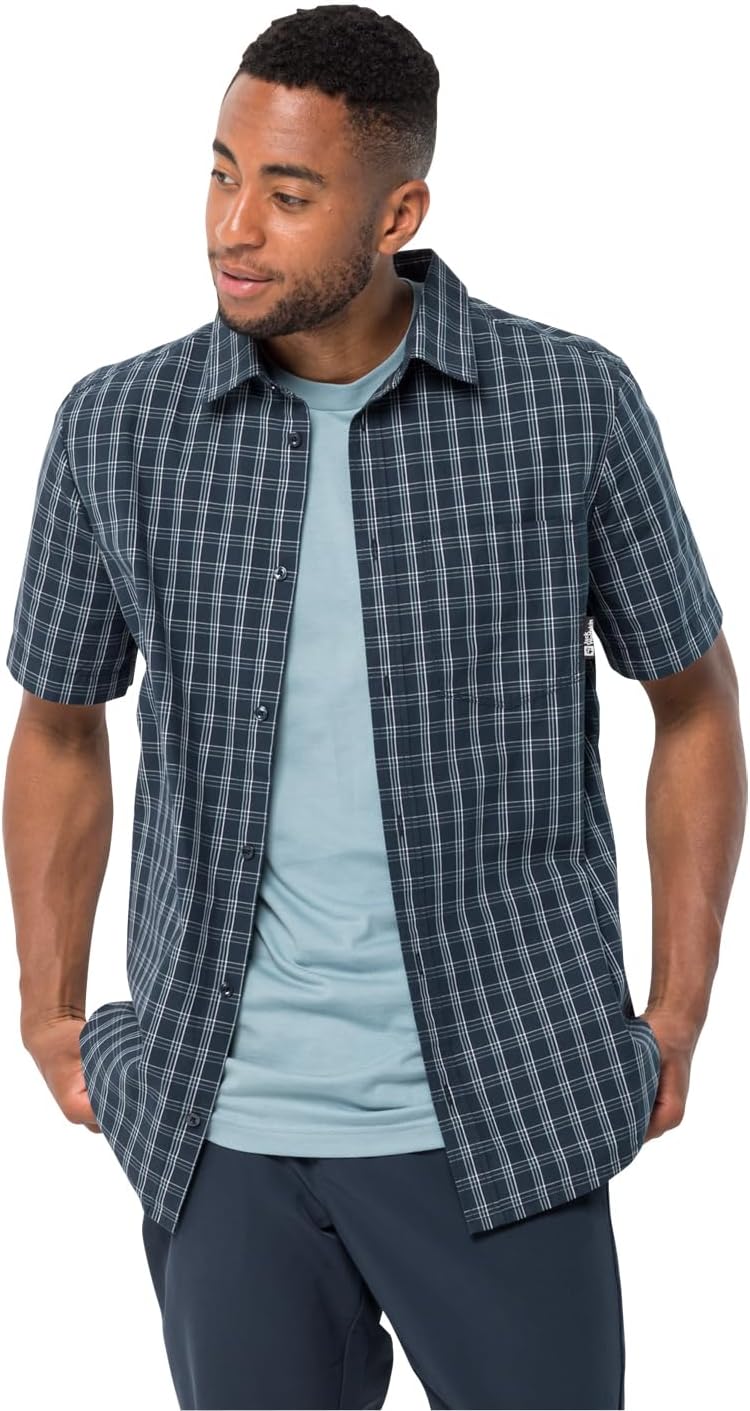 Jack Wolfskin Herren Hot Springs Shirt M Shirt Shortsleeve M Night Blue Checks, M Night Blue Checks