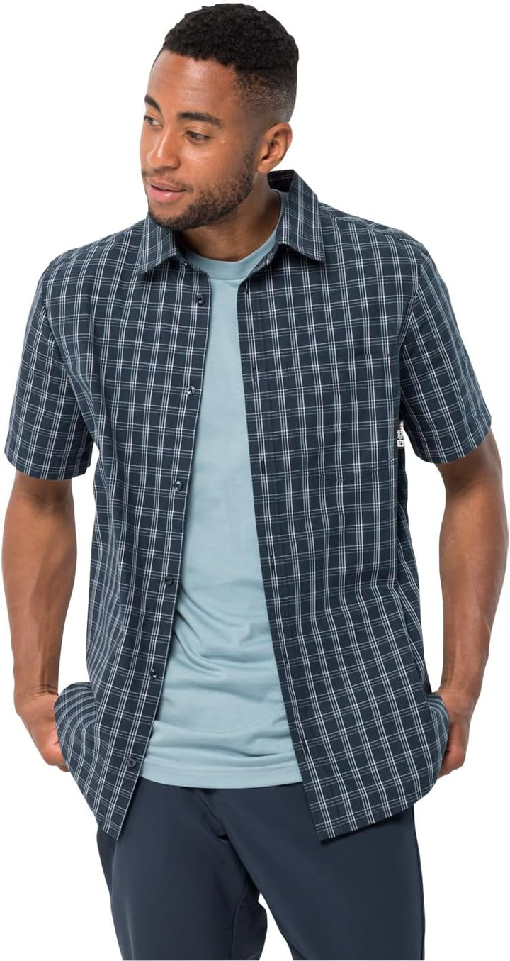 Jack Wolfskin Herren Hot Springs Shirt M Shirt Shortsleeve M Night Blue Checks, M Night Blue Checks