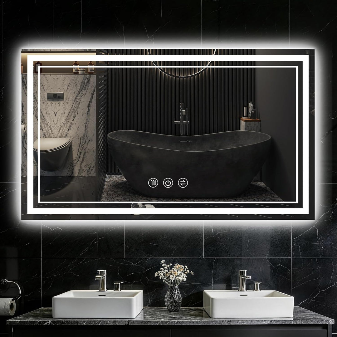 Badspiegel mit Beleuchtung, 60x80cm LED Badezimmerspiegel mit Beleuchtung, Badspiegel Mit Touch Scha