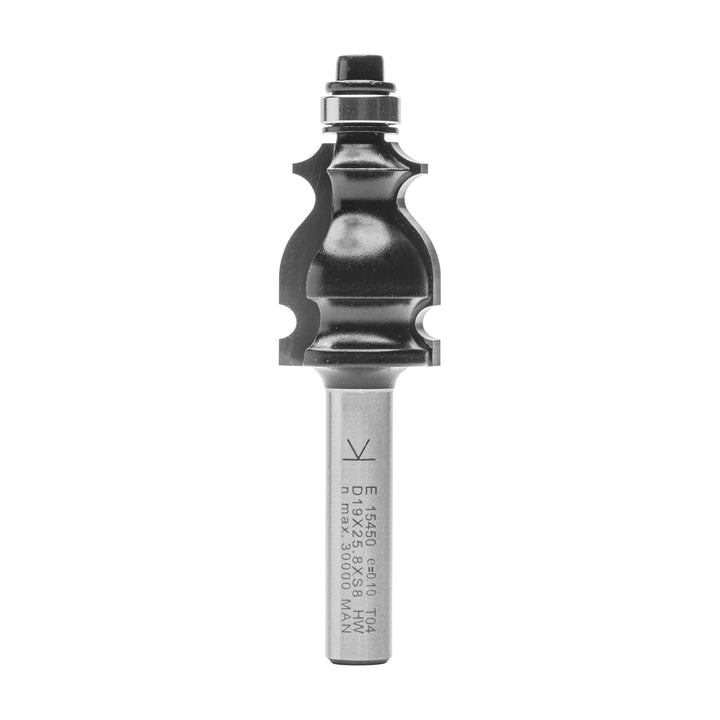 ENT 15450 Dekorativer Langprofilfräser HW, Schaft (S) 8 mm, Durchmesser (D) 19 mm, NL 24,4 mm, R 2 m