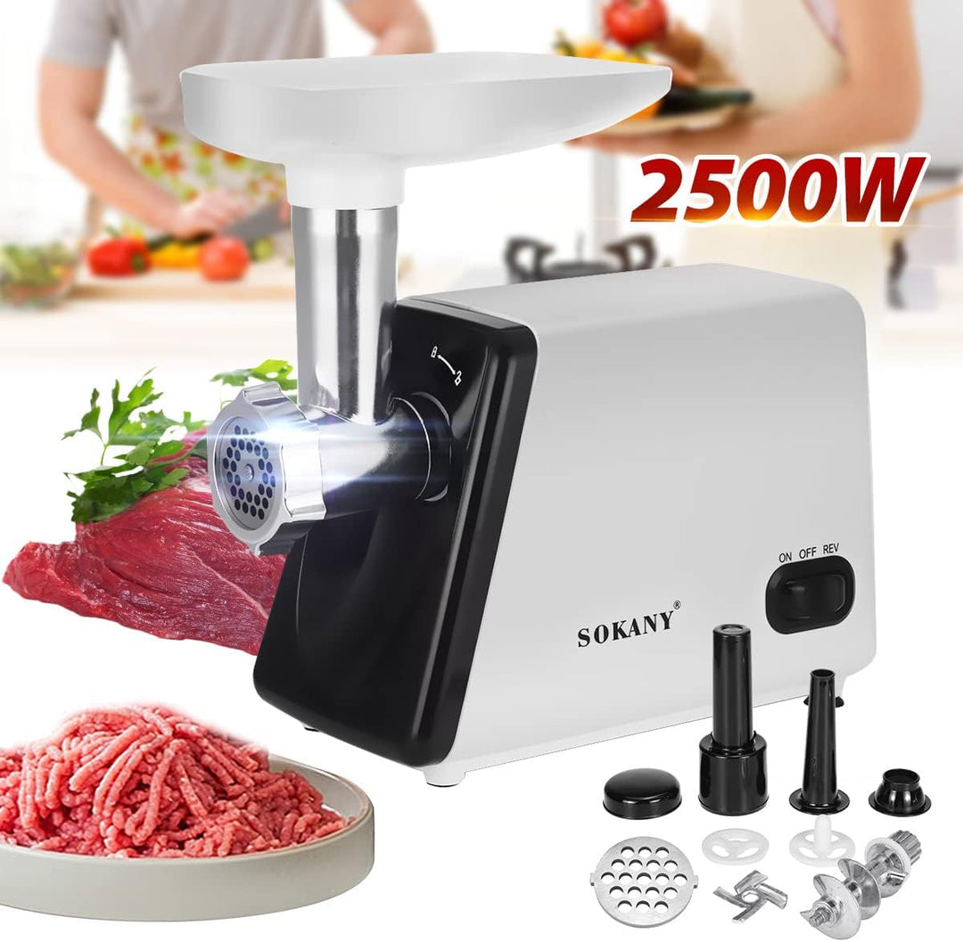 SOKANY SK-312 Fleischwolf Elektrisch Fleischmaschine 2500W, 3-IN-1 Multi Küchenmaschine Wurstfüller