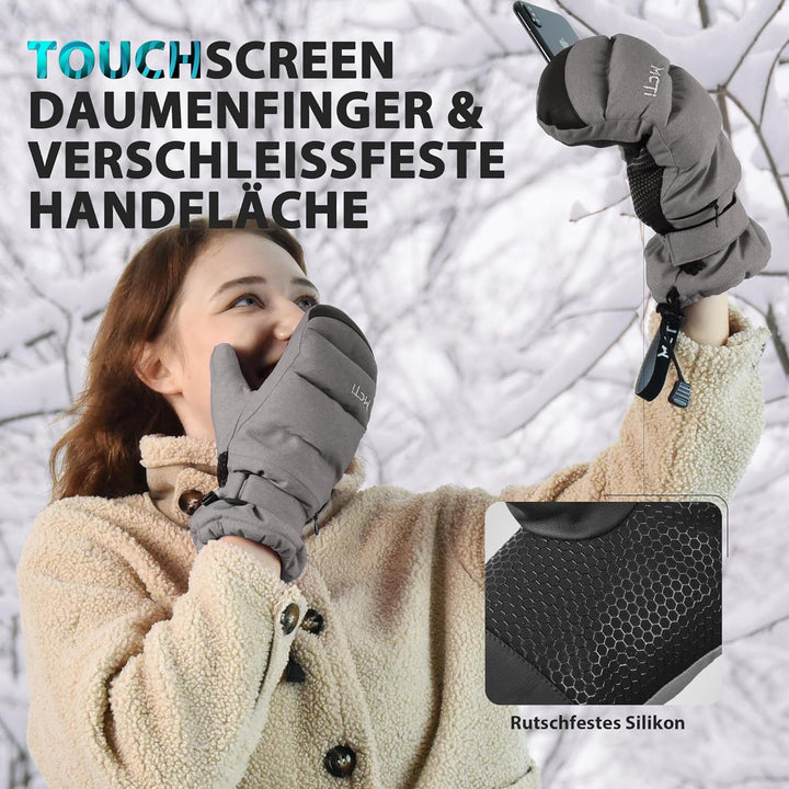 Kineed Skihandschuhe Damen Snowboard Fausthandschuhe Touchscreen wasserdichte Winter Warme Fäustling