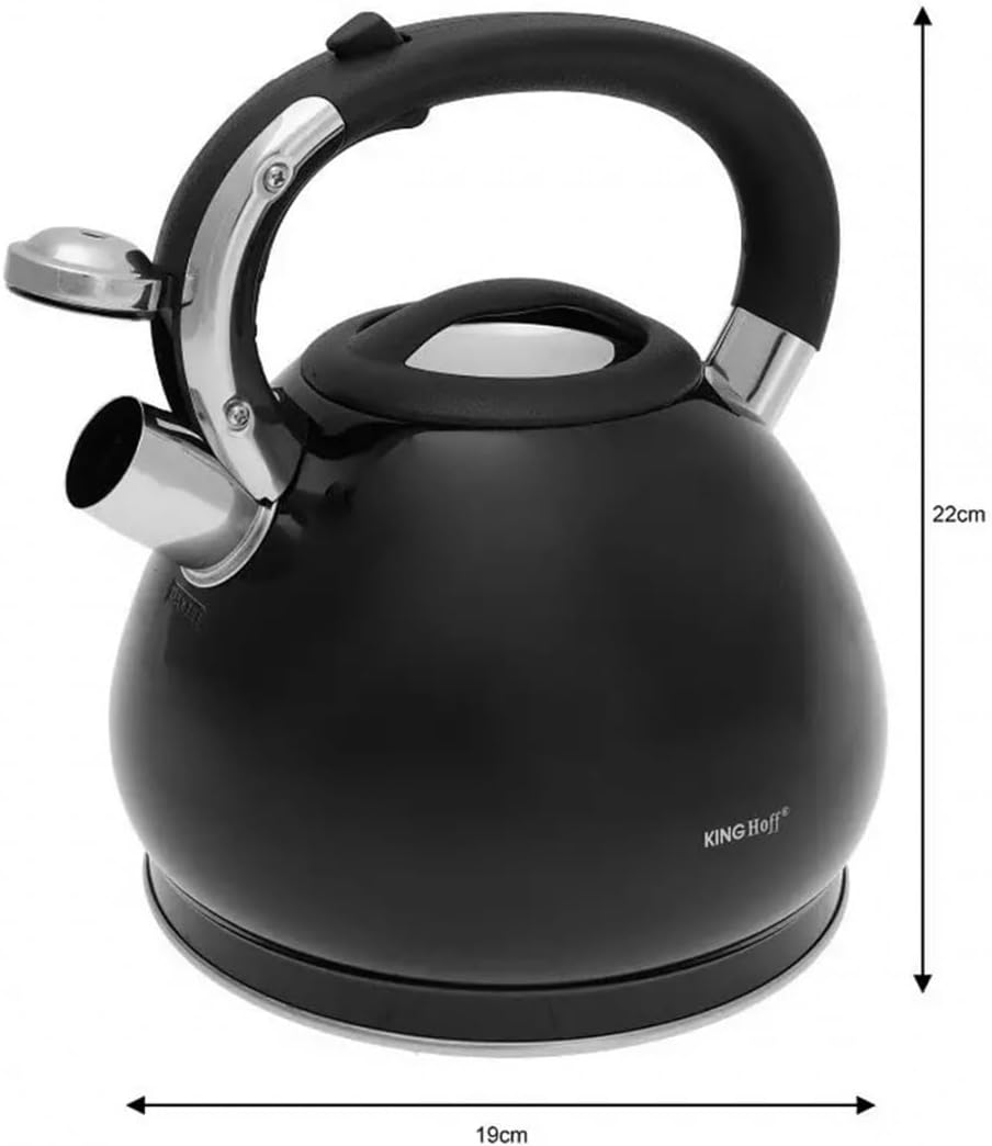 King Hoff Schwarz Edelstahl Flötenkessel Teekessel Wasserkessel 3,4 Liter KH-1221
