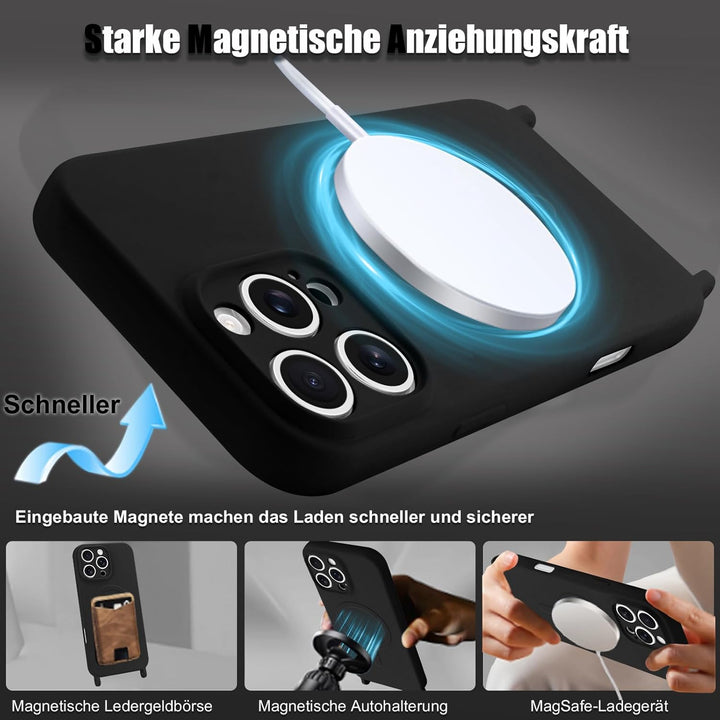 Handyband für iPhone 16 Pro Hülle mit Band [Kompatibel mit Magsafe] Flüssig Silikon Necklace Handyhü