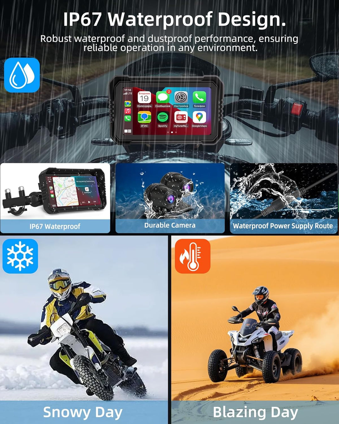 Jansite 4K Dashcam Motorrad Carplay Android Auto Bildschirm, 6,25 Zoll Motorrad Navigationsgeräte mi
