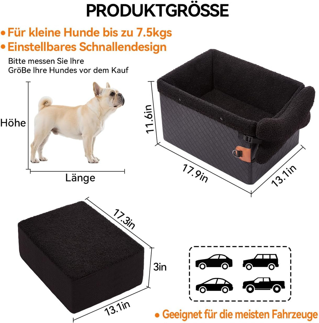 Hunde Autositz für kleine bis mittlere Hunde, Waschbarer hundesitz Auto mit Aufbewahrungstaschen,Ans