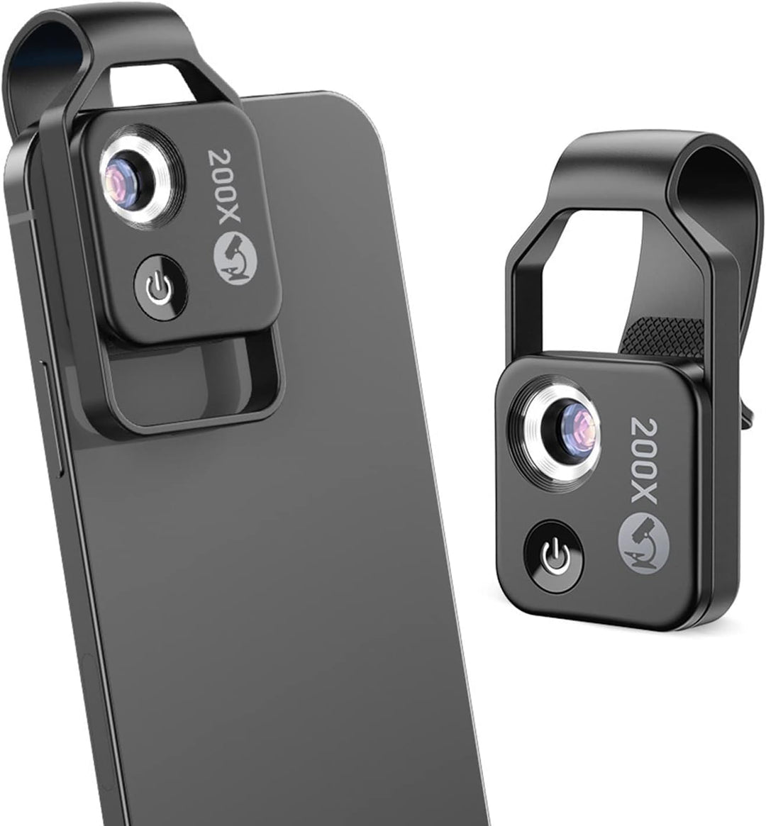 Taschen-Telefon Mikroskope, 200X Zoom-Clip auf Mikroskope Lupe mit CPL-Linse & LED-Licht, Tragbare M