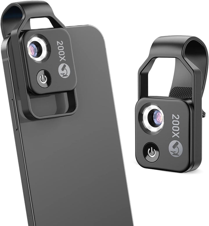 Taschen-Telefon Mikroskope, 200X Zoom-Clip auf Mikroskope Lupe mit CPL-Linse & LED-Licht, Tragbare M