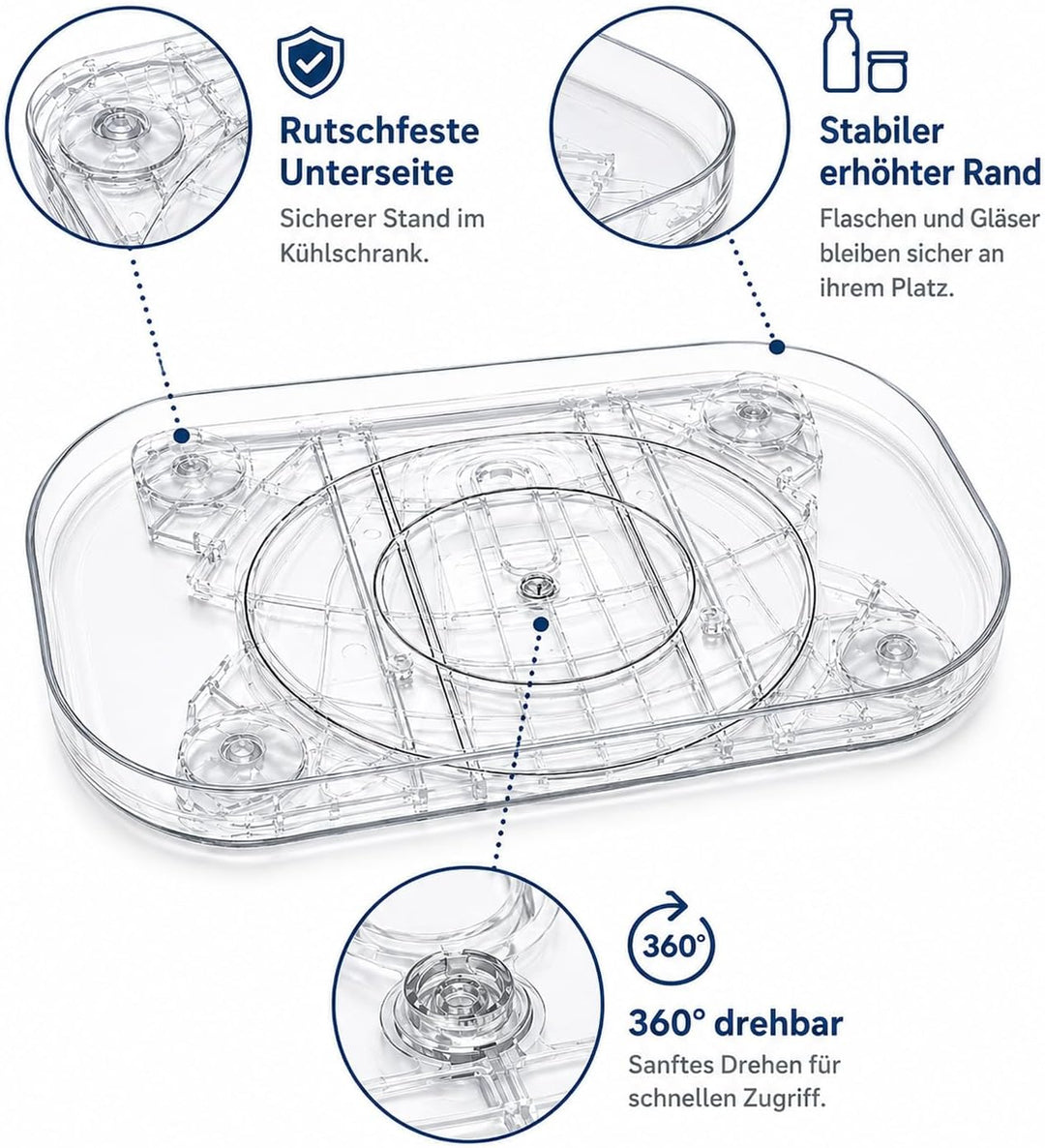 Kühlschrank Drehteller Organizer, Lazy Susan Rechteckig, Drehteller Kühlschrank 40 cm, rutschfest, S