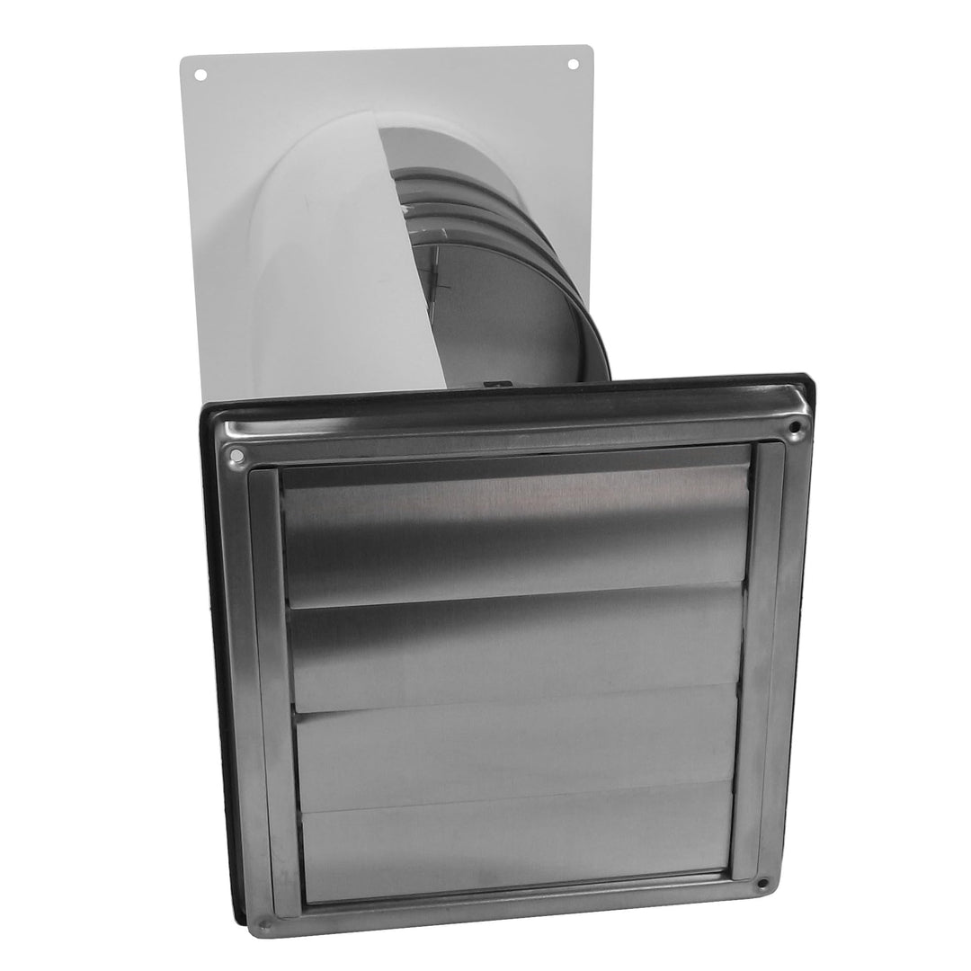 VentilationNord Edelstahl Mauerkasten mit Rückstauklappen für Dunstabzugshauben 150mm mit Blower Doo
